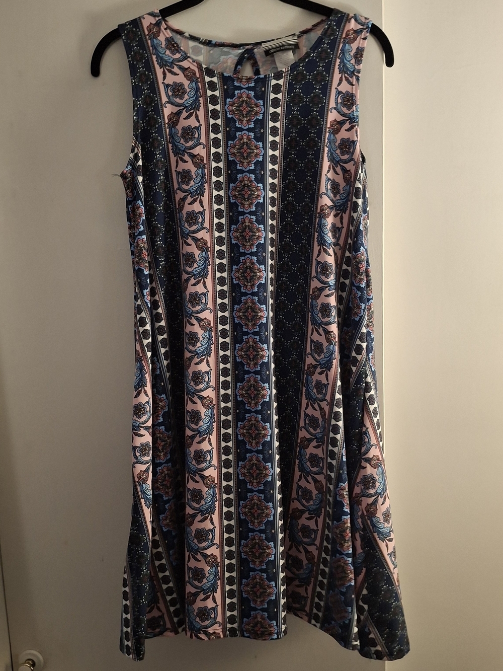 Allison Brittney Women's Sleeveless Midi Dress in Pink and Blue Floral Stripe